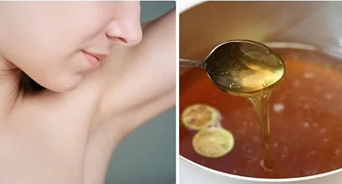 Sáp wax đường tự chế để tẩy lông nách, minh họa cách wax lông nách tại nhà bằng đường hiệu quả.