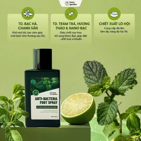Xịt khử khuẩn Heny Garden với tinh dầu tự nhiên giúp trị hôi chân