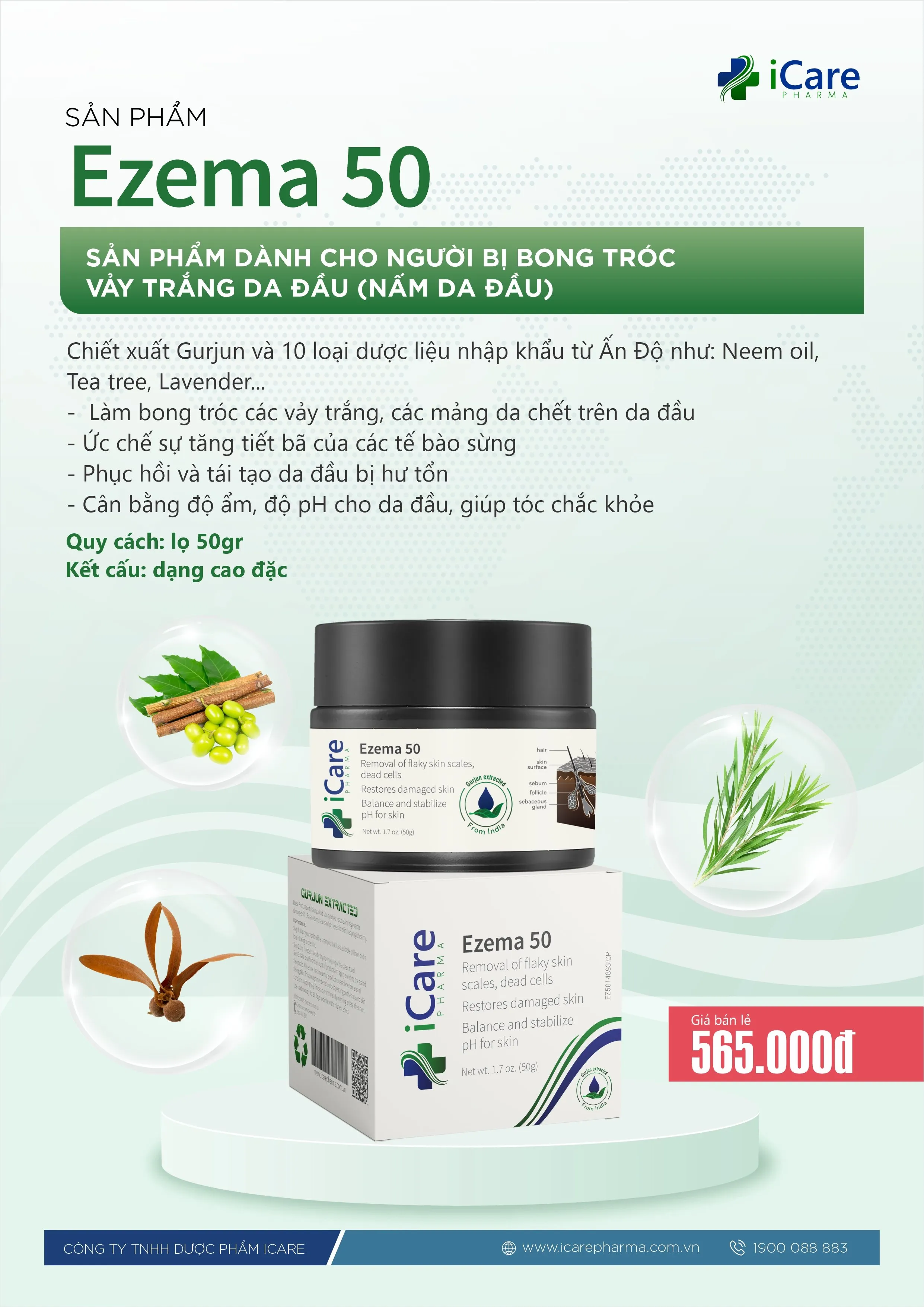 Ezema 50 là sản phẩm chuyên biệt hỗ trợ điều trị viêm và nấm da đầu